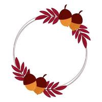 Autumn round frame with acorns and leaves vector