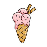 Ice cream balls in waffle cone cartoon vector