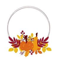 Round frame with autumn leaves berries and pumpkin vector