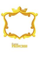 Princess gold frame, cartoon square avatars for graphic design. Vector illustration cute royal blank templates for games.