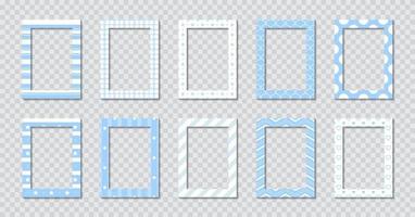 Set of rectangle flat photo frame with ornaments vector