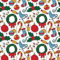 Seamless texture from New Year icons, Christmas symbol. Pattern from hand drawn   winter olidays icons. Cartoon doodle background on the theme of New Year's holidays. Celebration illustration vector
