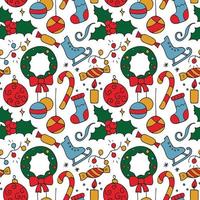 Seamless texture from New Year icons, Christmas symbol. Pattern from hand drawn   winter olidays icons. Cartoon doodle background on the theme of New Year's holidays. Celebration illustration vector