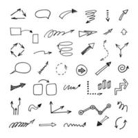 Vector set of hand drawn arrows, elements for presentation. Infographic illustration, business doodles icons, isolated objects. Sketch of business process. Concept visual business strategy, project