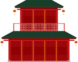 casa china de 2 pisos estilo de color rojo y negro en la azotea png