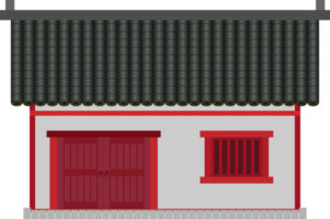 Chinese huis voorkant visie met rood wit en zwart op het dak kleur stijl png