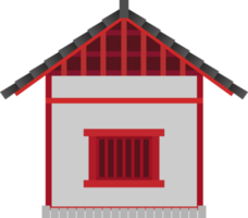 chinese house side view with red white and black rooftop color style png