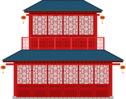 Chinesisches 2-stöckiges Haus in Rot, Weiß und Blau auf dem Dach png