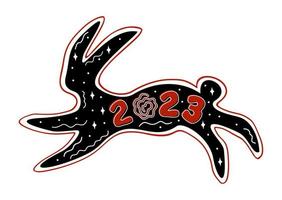 2023. Chinese year of the Rabbit. Running black rabbit. New Year concept. vector