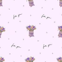 Seamless pattern for wrapping paper with a bouquet of tulips. Vector illustration for a handout package.
