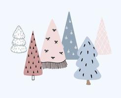 Christmas tree set in doodle style. vector