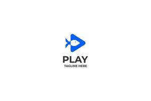 Flat play fish media logo design vector illustration idea