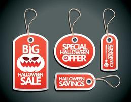 venta halloween concepto diseño etiquetas conjunto rojo vector