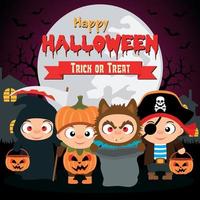 Happy Halloween Trick or Treat with kids in costume