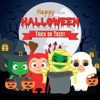Happy Halloween Trick or Treat with kids in costume halloween