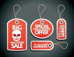 Halloween Sale Tags Set red with skull vector