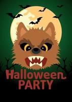 banner de fiesta de halloween con vector de hombre lobo