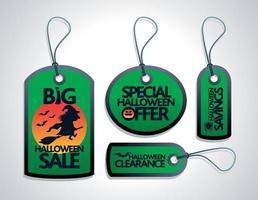 venta, halloween, concepto, diseño, etiquetas, conjunto, verde vector