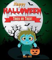 Halloween background with kid  Zombie vector