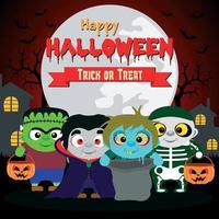 Happy Halloween Trick or Treat with kids in halloween costume vector