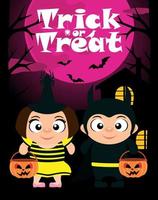 Trick or treat Halloween background with kids vector