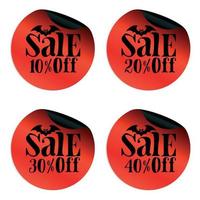 Red Halloween sale stickers set with bat 10, 20, 30, 40 percent off vector