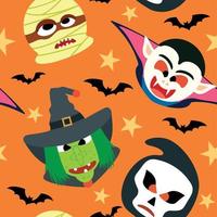 Seamless halloween background with cartoon holiday monster vector
