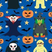 Halloween seamless background with cartoon holiday monster vector