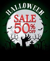 Halloween sale background with hands zombie 50 off vector