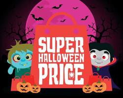 fondo de diseño de precio super halloween con niños vector