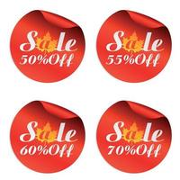 Autumn sale stickers set 50, 55, 60, 70 percent off vector