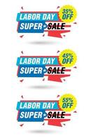 Labor day sale origami labels set. Super sale 35, 45, 55 off discount vector