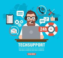 Techsupport concept. Operator call center, customer service modern design flat banner vector