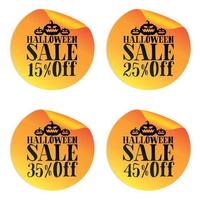 Halloween orange sale stickers set with pumpkins 15, 25, 35, 45 off vector
