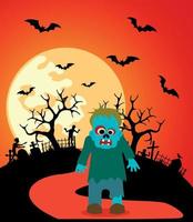 Halloween background with Zombie and full moon vector