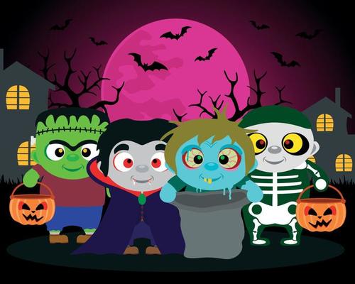Halloween background  trick or treat with kids