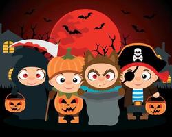 Trick or Treat ,Halloween vector background with kids