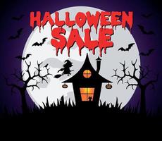 Halloween sale background with witch's house vector