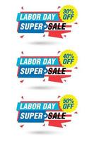 Labor day sale origami labels set. Super sale 30, 40, 50 off discount vector