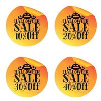 Halloween orange sale stickers set with pumpkins 10, 20, 30, 40 off. vector