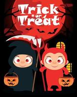 Halloween trick or treating background with kids vector