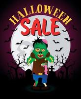 Halloween sale poster,banner with funny zombie vector