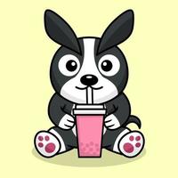 Vector illustration of cute dog premium drinking boba