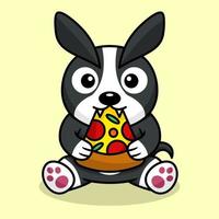 Vector illustration of premium cute dog eating pizza