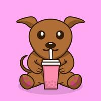 Vector illustration of cute dog premium drinking boba