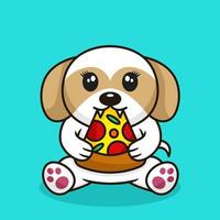 ilustración vectorial de perro lindo premium comiendo pizza vector