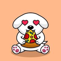 Vector illustration of premium cute dog eating pizza