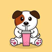 Vector illustration of cute dog premium drinking boba