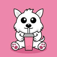 ilustración vectorial de lindo perro premium bebiendo boba vector