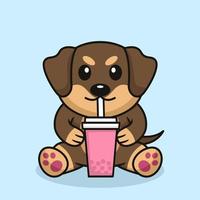 Vector illustration of cute dog premium drinking boba